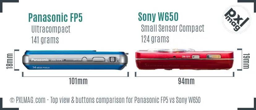Panasonic FP5 vs Sony W650 top view buttons comparison