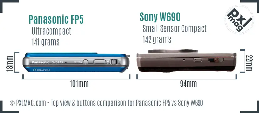 Panasonic FP5 vs Sony W690 top view buttons comparison
