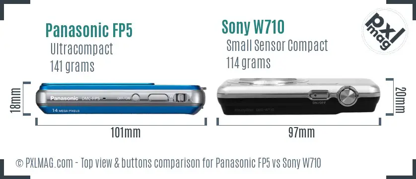Panasonic FP5 vs Sony W710 top view buttons comparison