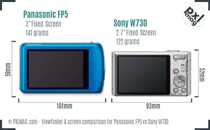 Panasonic FP5 vs Sony W730 Screen and Viewfinder comparison
