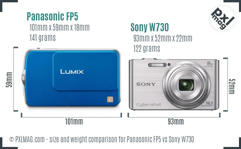 Panasonic FP5 vs Sony W730 size comparison