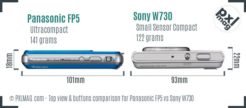 Panasonic FP5 vs Sony W730 top view buttons comparison