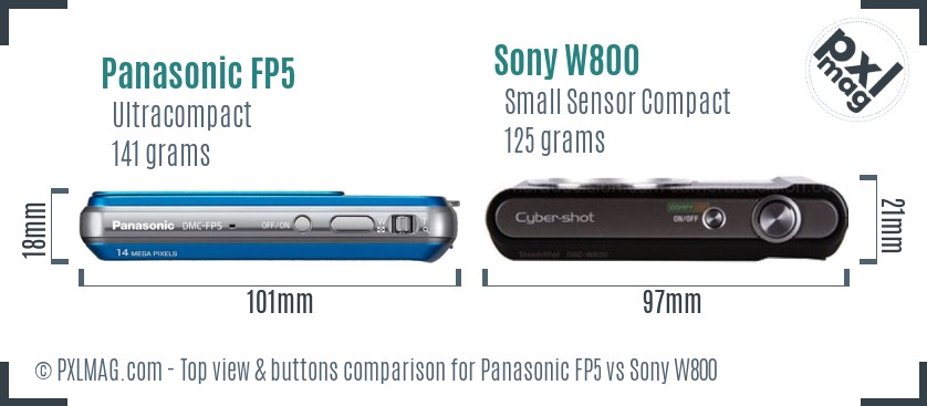 Panasonic FP5 vs Sony W800 top view buttons comparison