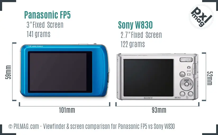 Panasonic FP5 vs Sony W830 Screen and Viewfinder comparison