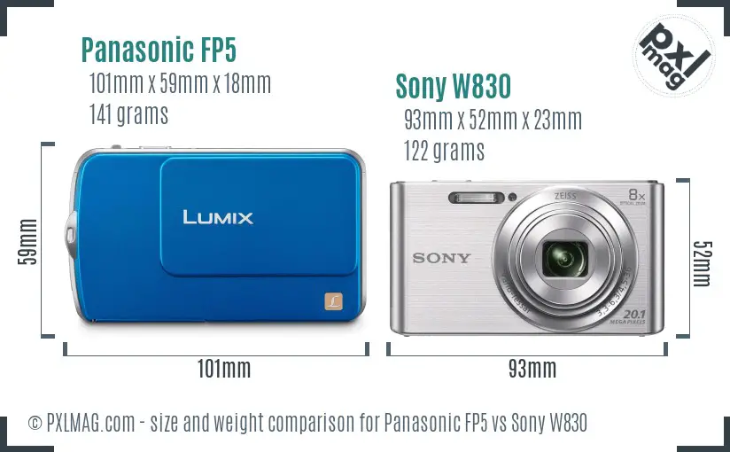 Panasonic FP5 vs Sony W830 size comparison