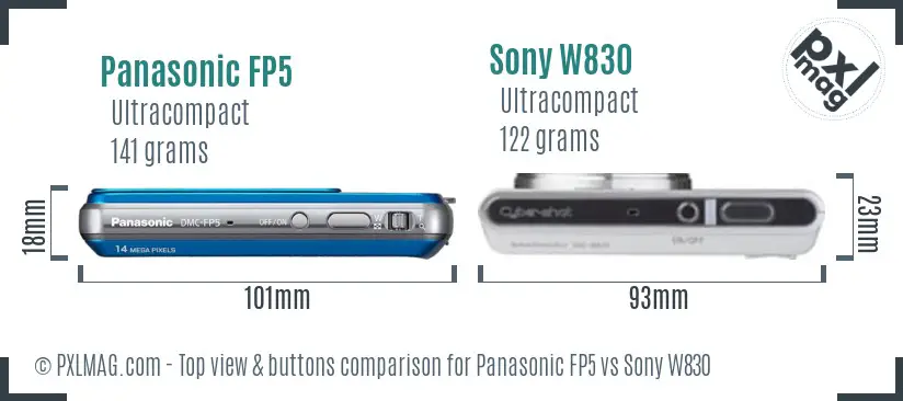 Panasonic FP5 vs Sony W830 top view buttons comparison