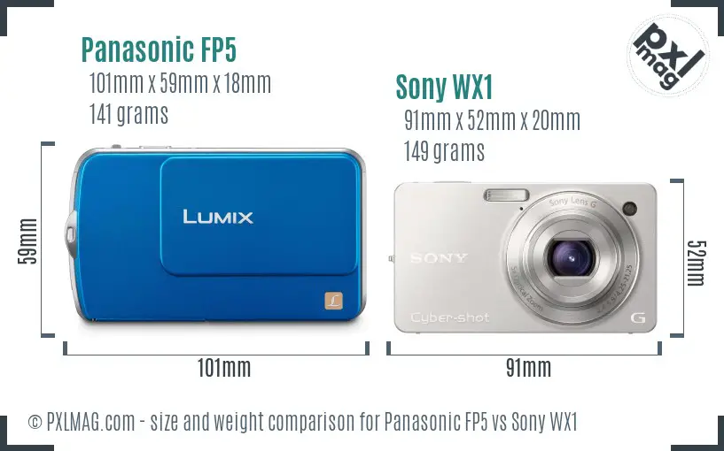 Panasonic FP5 vs Sony WX1 size comparison