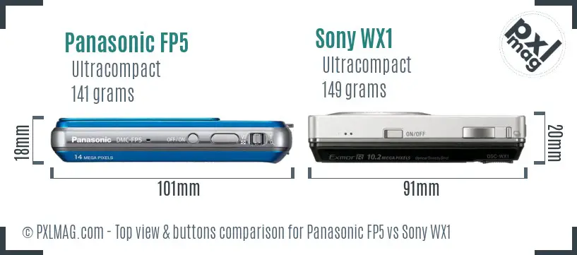 Panasonic FP5 vs Sony WX1 top view buttons comparison