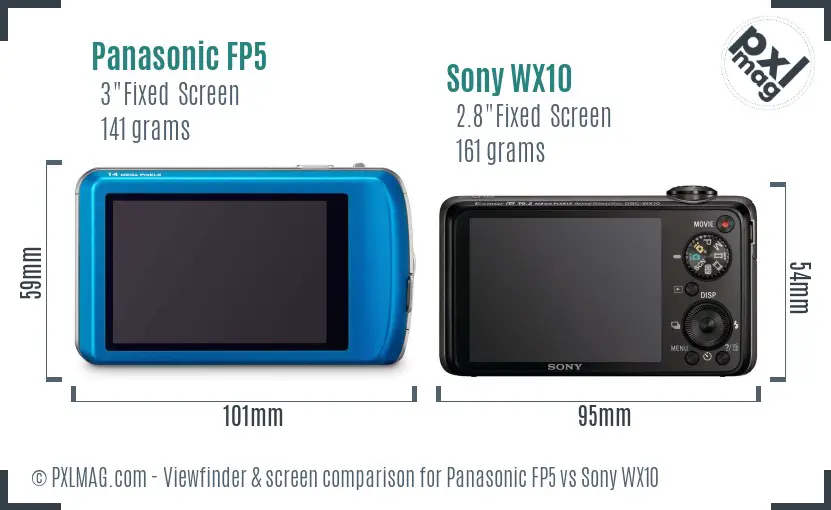 Panasonic FP5 vs Sony WX10 Screen and Viewfinder comparison