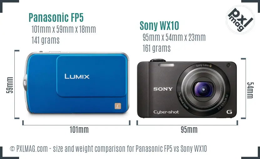 Panasonic FP5 vs Sony WX10 size comparison