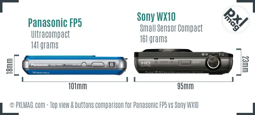 Panasonic FP5 vs Sony WX10 top view buttons comparison