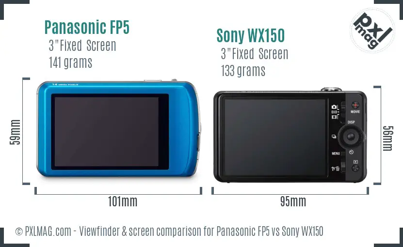 Panasonic FP5 vs Sony WX150 Screen and Viewfinder comparison