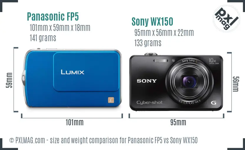 Panasonic FP5 vs Sony WX150 size comparison