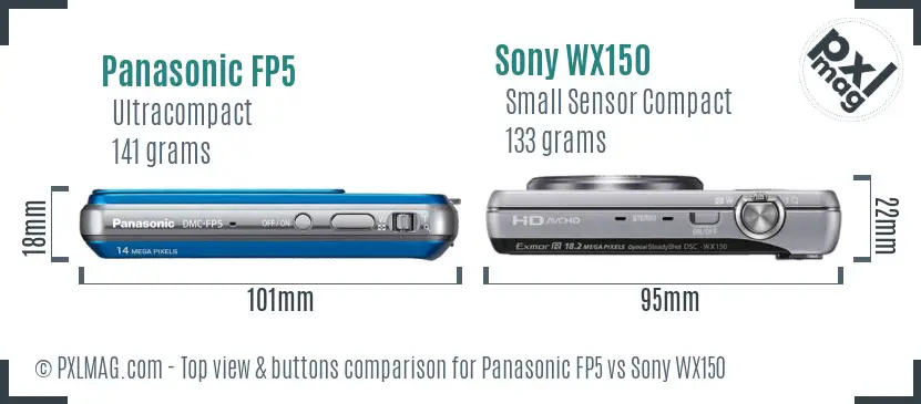Panasonic FP5 vs Sony WX150 top view buttons comparison