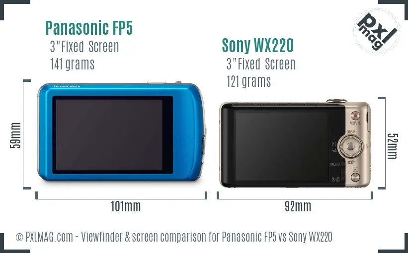 Panasonic FP5 vs Sony WX220 Screen and Viewfinder comparison