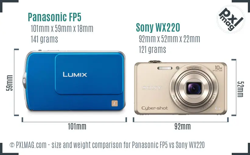 Panasonic FP5 vs Sony WX220 size comparison