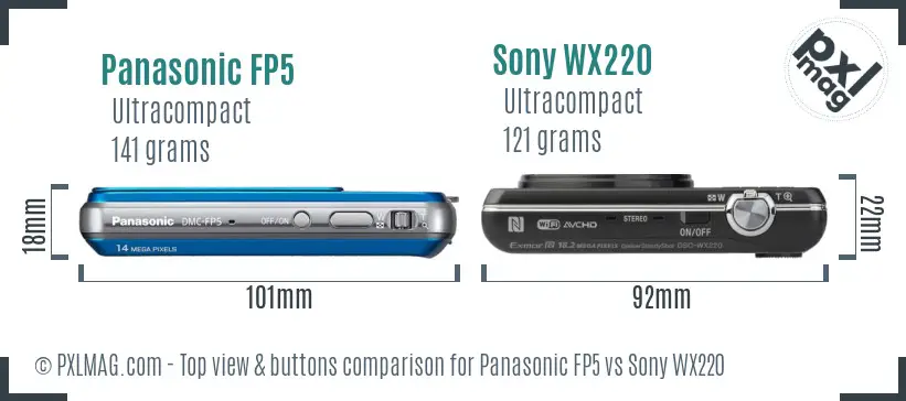 Panasonic FP5 vs Sony WX220 top view buttons comparison