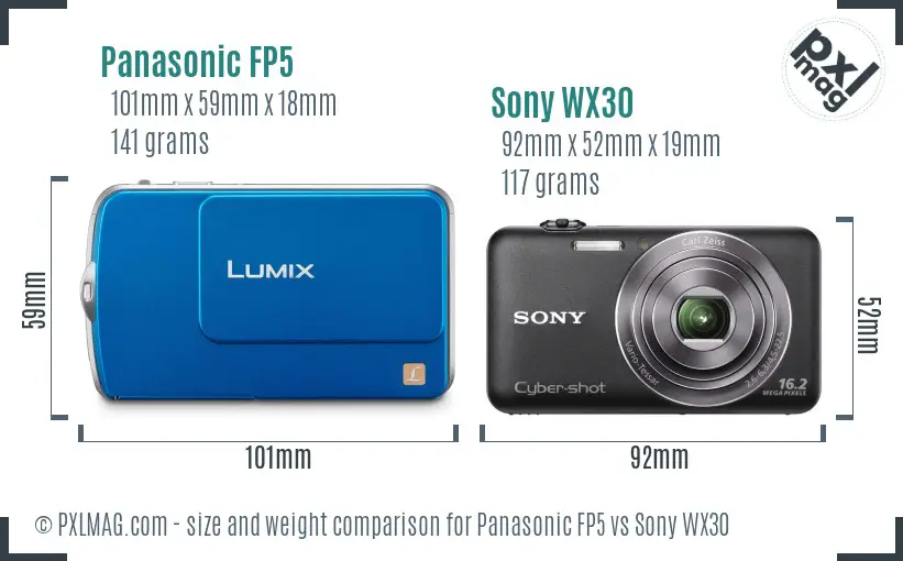 Panasonic FP5 vs Sony WX30 size comparison