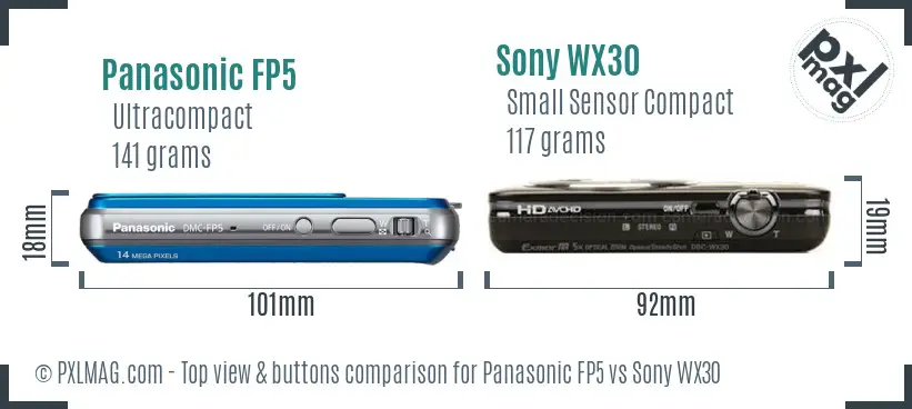 Panasonic FP5 vs Sony WX30 top view buttons comparison
