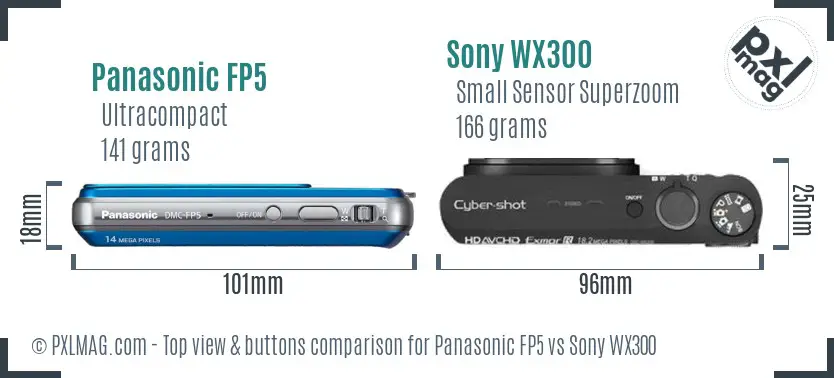 Panasonic FP5 vs Sony WX300 top view buttons comparison