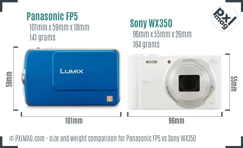 Panasonic FP5 vs Sony WX350 size comparison