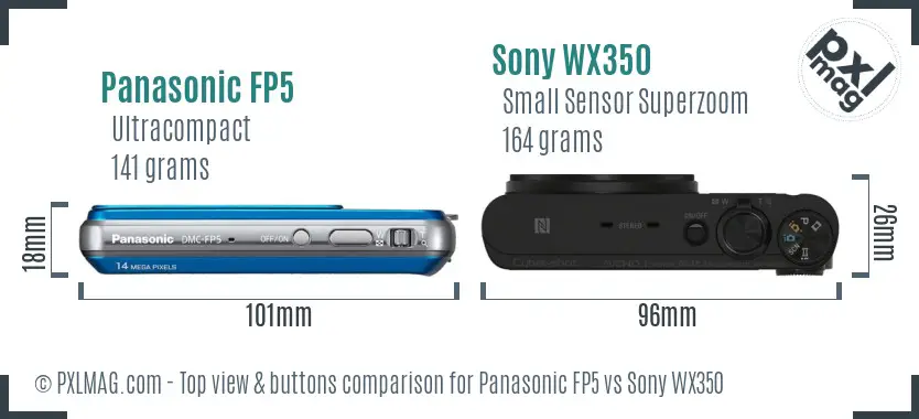 Panasonic FP5 vs Sony WX350 top view buttons comparison
