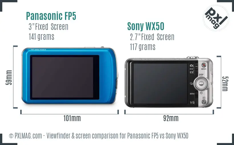 Panasonic FP5 vs Sony WX50 Screen and Viewfinder comparison