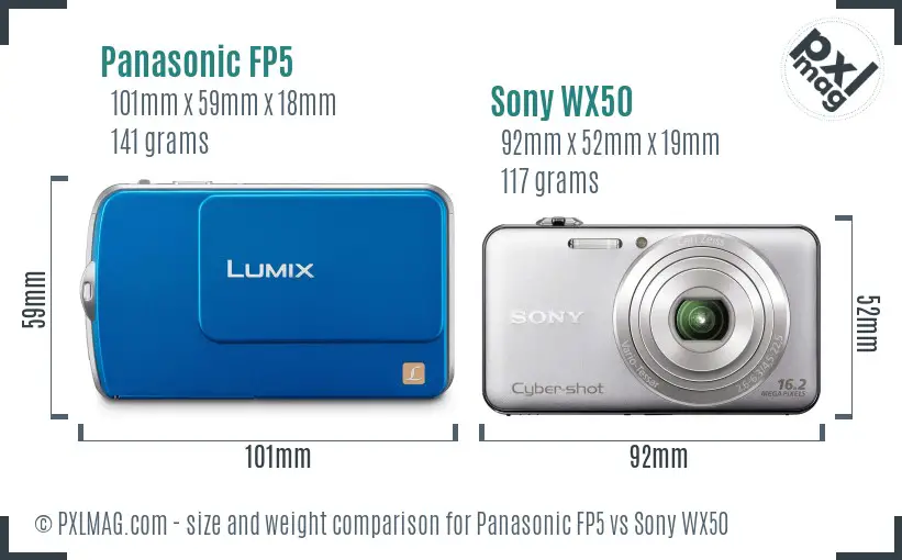 Panasonic FP5 vs Sony WX50 size comparison