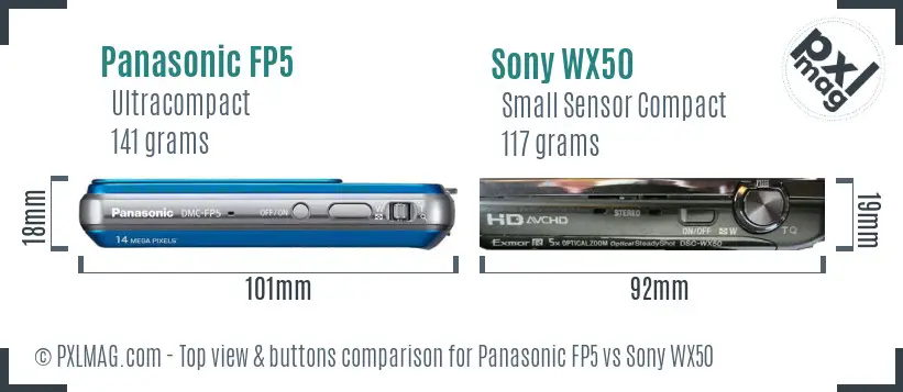 Panasonic FP5 vs Sony WX50 top view buttons comparison