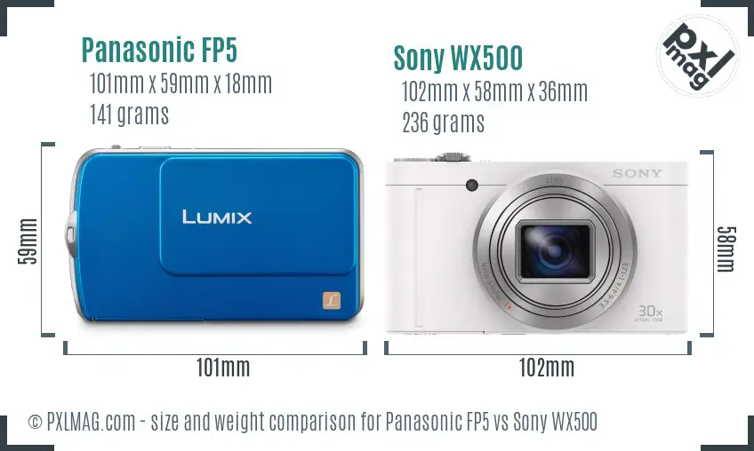 Panasonic FP5 vs Sony WX500 size comparison