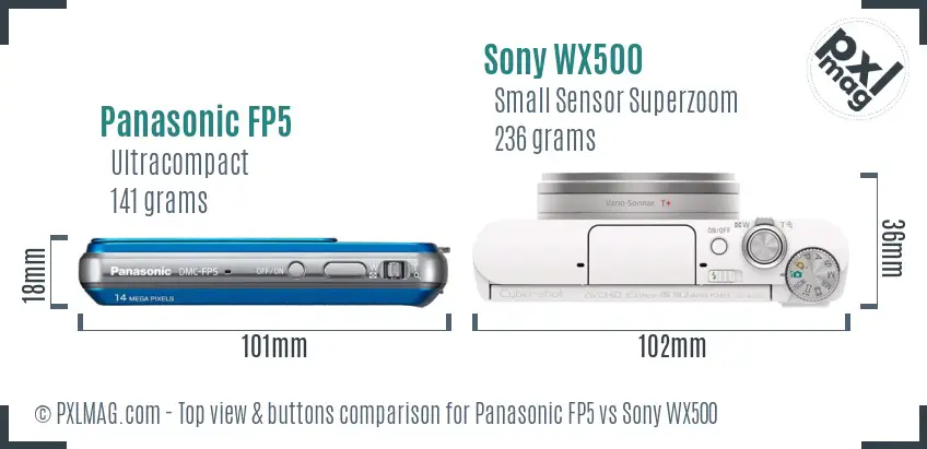 Panasonic FP5 vs Sony WX500 top view buttons comparison