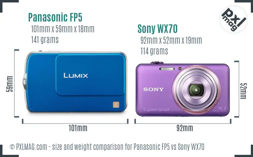 Panasonic FP5 vs Sony WX70 size comparison