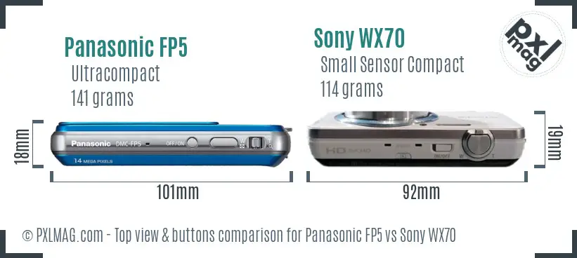 Panasonic FP5 vs Sony WX70 top view buttons comparison