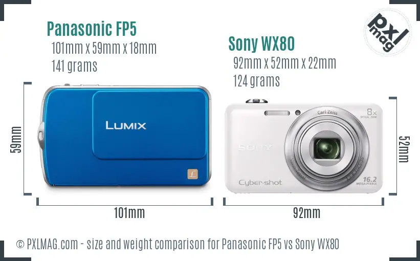 Panasonic FP5 vs Sony WX80 size comparison