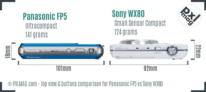 Panasonic FP5 vs Sony WX80 top view buttons comparison