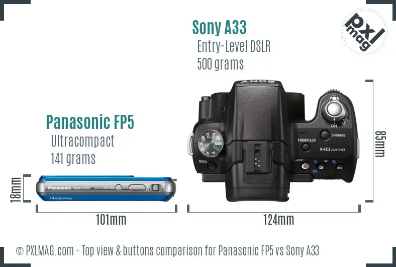 Panasonic FP5 vs Sony A33 top view buttons comparison