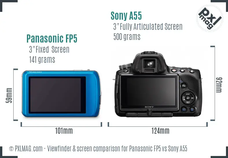 Panasonic FP5 vs Sony A55 Screen and Viewfinder comparison