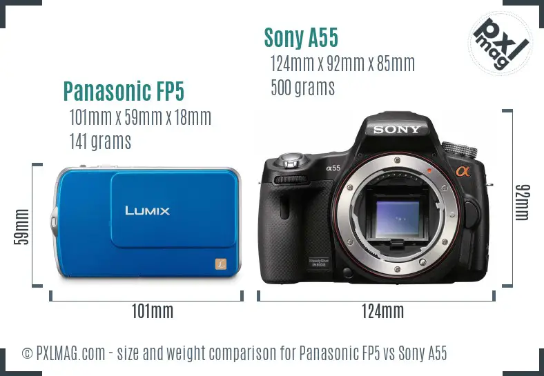 Panasonic FP5 vs Sony A55 size comparison