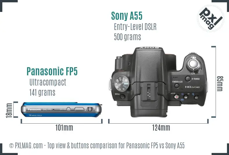 Panasonic FP5 vs Sony A55 top view buttons comparison