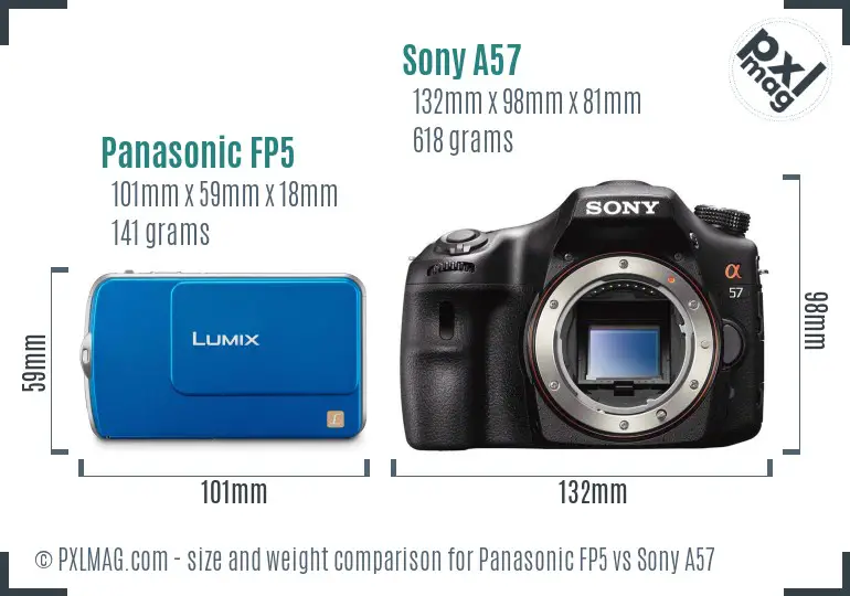 Panasonic FP5 vs Sony A57 size comparison