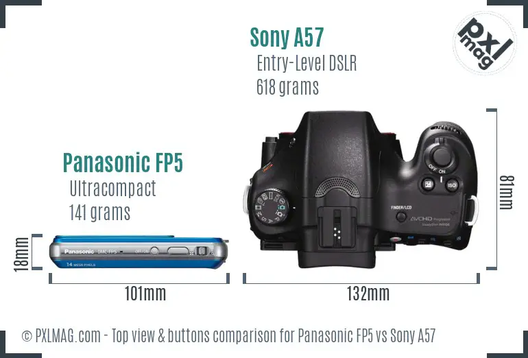 Panasonic FP5 vs Sony A57 top view buttons comparison