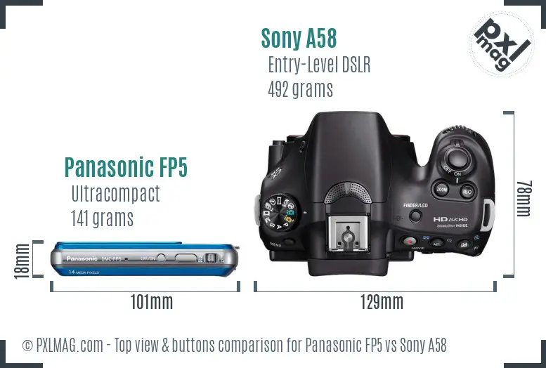 Panasonic FP5 vs Sony A58 top view buttons comparison