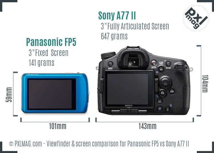 Panasonic FP5 vs Sony A77 II Screen and Viewfinder comparison