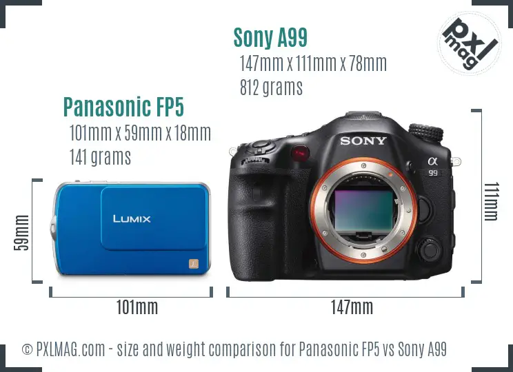 Panasonic FP5 vs Sony A99 size comparison