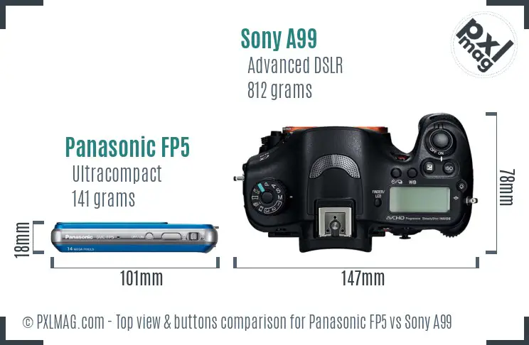 Panasonic FP5 vs Sony A99 top view buttons comparison