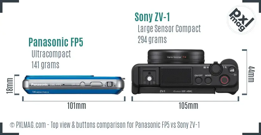 Panasonic FP5 vs Sony ZV-1 top view buttons comparison