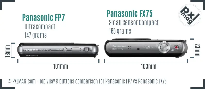 Panasonic FP7 vs Panasonic FX75 top view buttons comparison