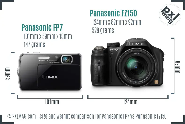 Panasonic FP7 vs Panasonic FZ150 size comparison