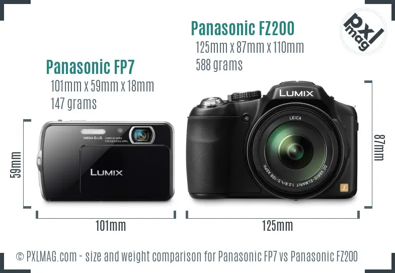 Panasonic FP7 vs Panasonic FZ200 size comparison Panasonic FP7 vs Panasonic FZ200 size comparison
