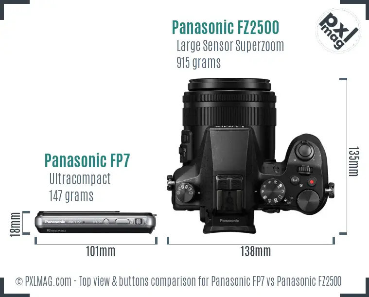 Panasonic FP7 vs Panasonic FZ2500 top view buttons comparison Panasonic FP7 vs Panasonic FZ2500 top view buttons comparison